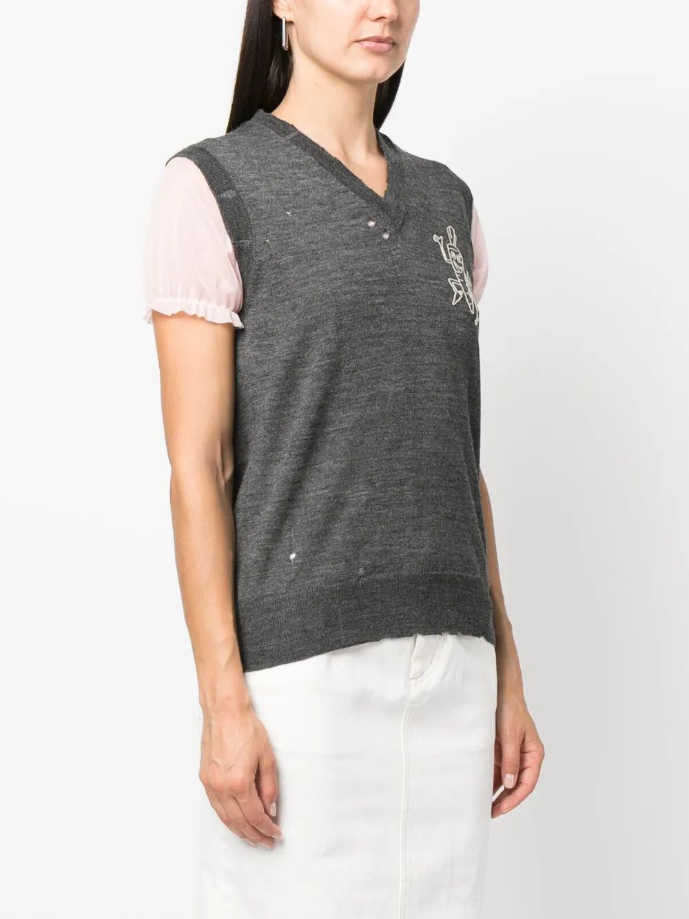 Maison Margiela o1y0625 V-neck Sleeveless Sweater in Gray Size S / US 4 / IT 40 - 3 Thumbnail