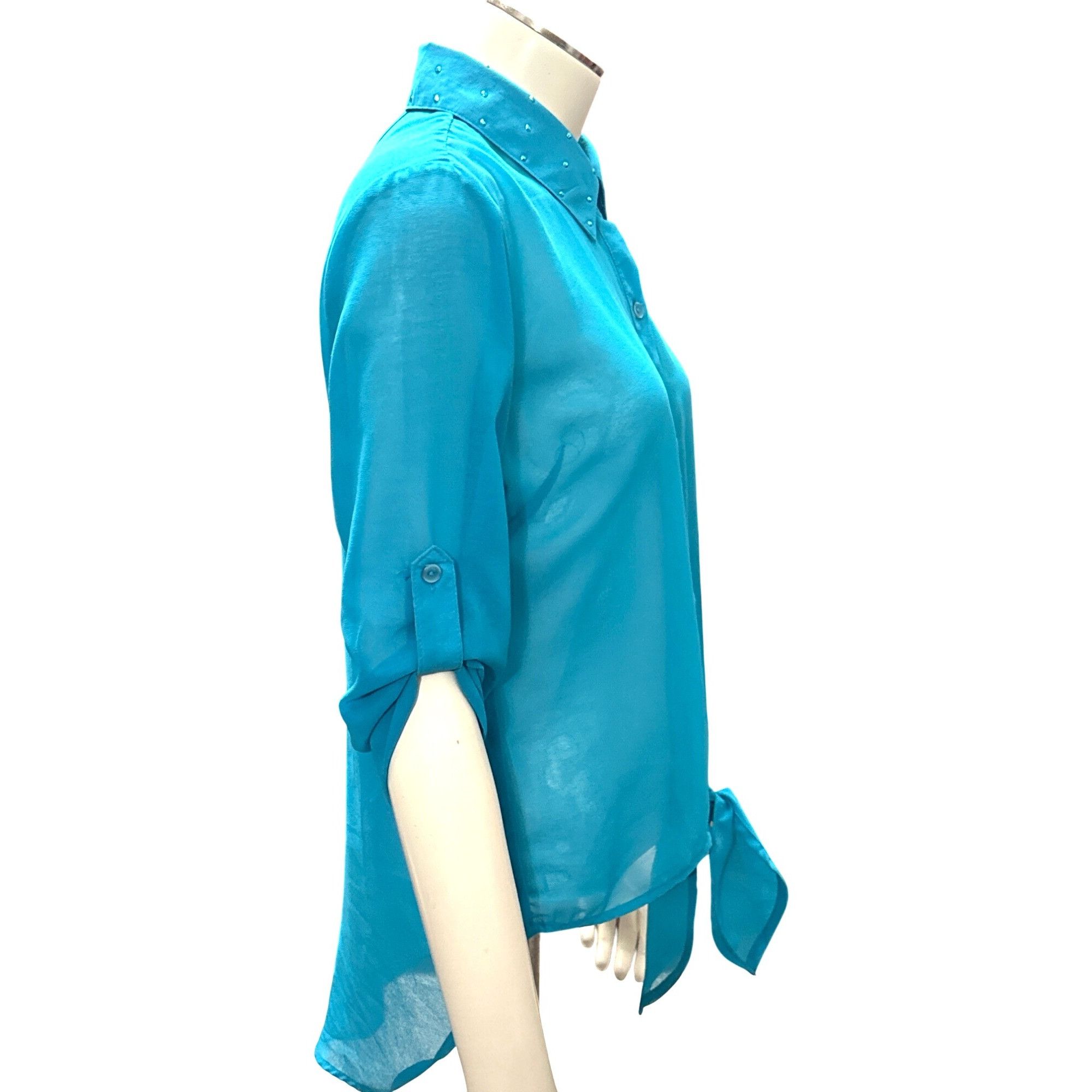 Other CCC Turquoise Tie Front Cutout Back Blouse Medium Statementw Size M / US 6-8 / IT 42-44 - 6 Thumbnail