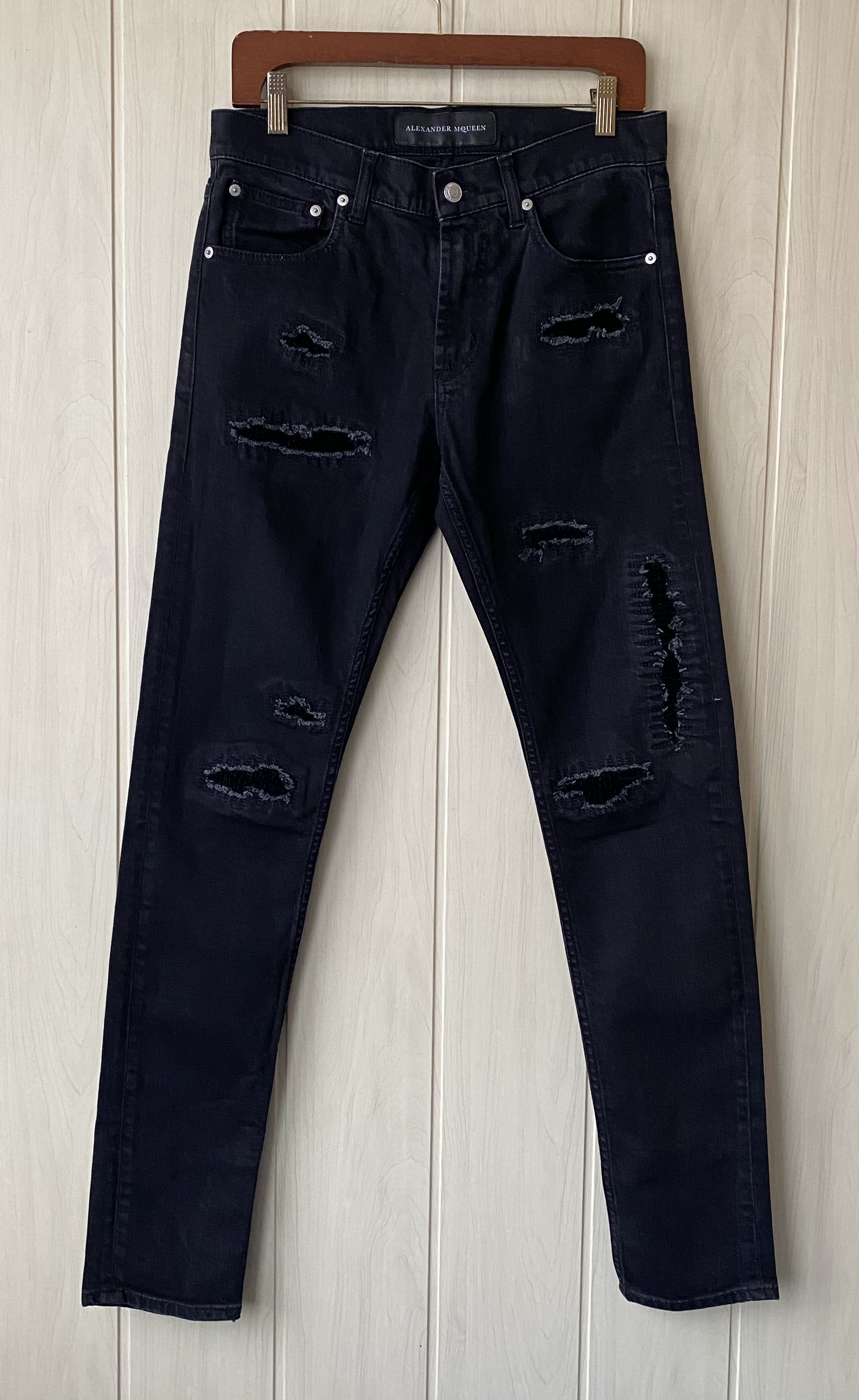 Image of Alexander Mcqueen Black Ripped Biker Jeans, Men's (Size 30)