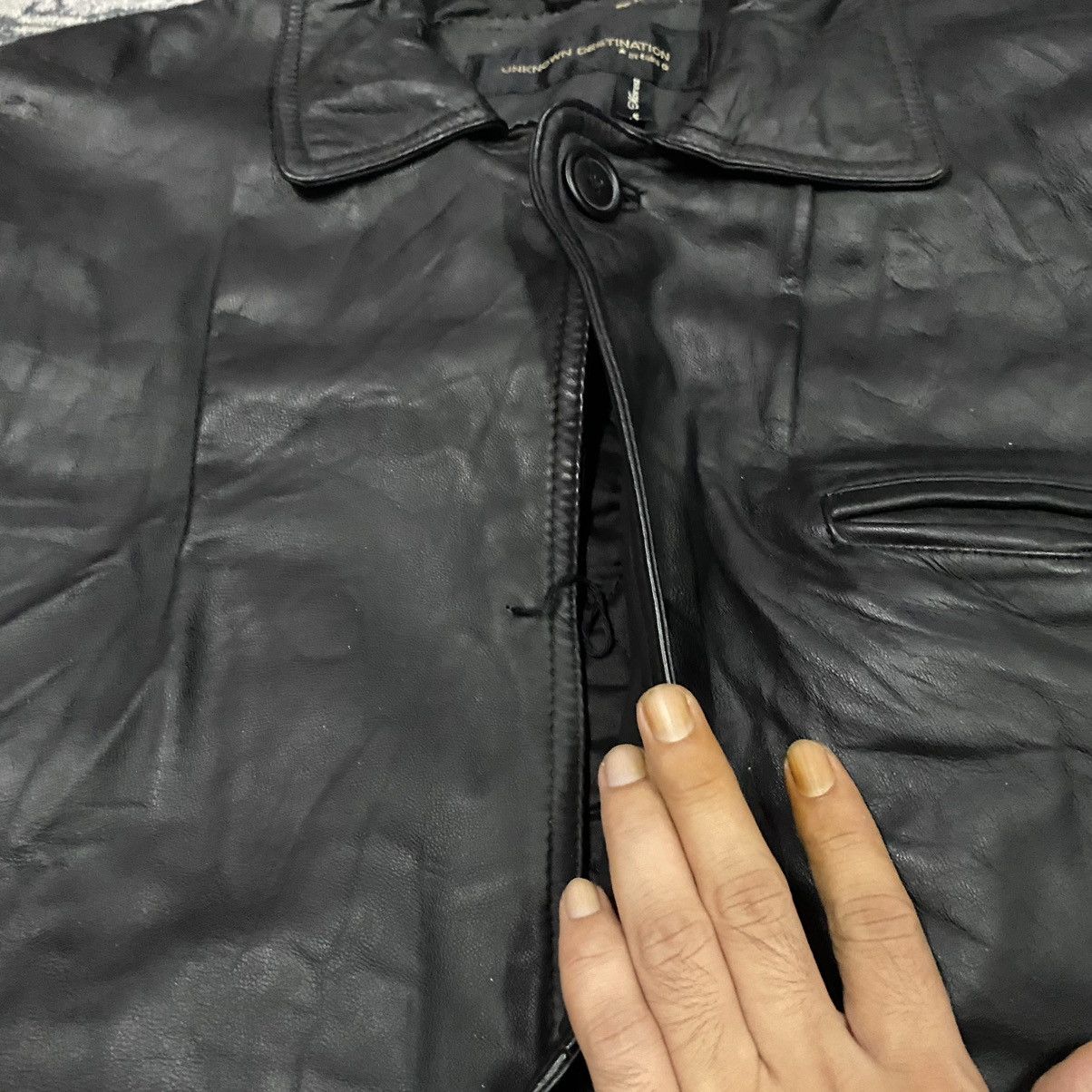 Genuine Leather Vintage Unknown Destination Buckle Side Black Leather Jacket Size US L / EU 52-54 / 3 - 6 Thumbnail