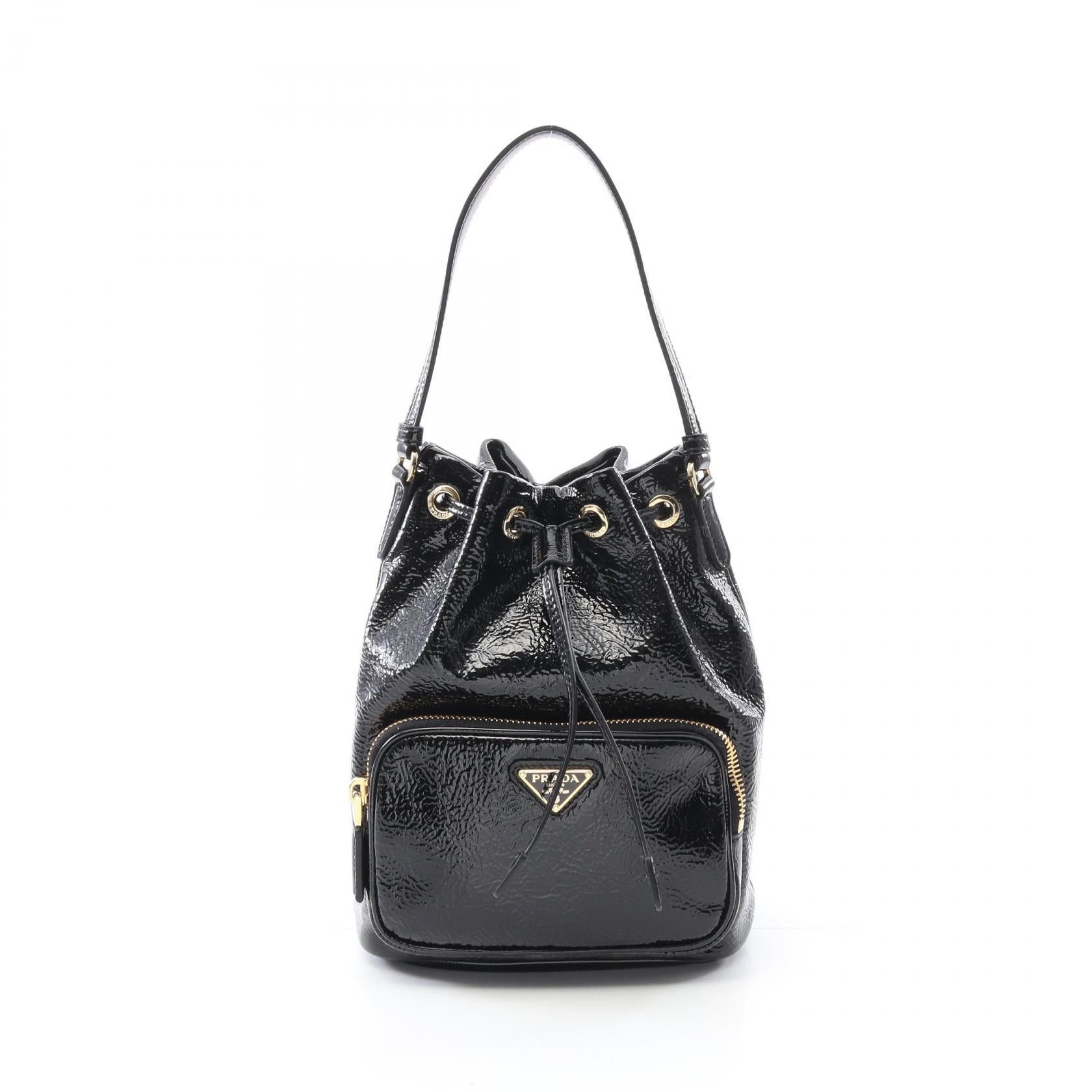 Prada Duet Naplak Patent Bucket Bag Handbag Leather Black