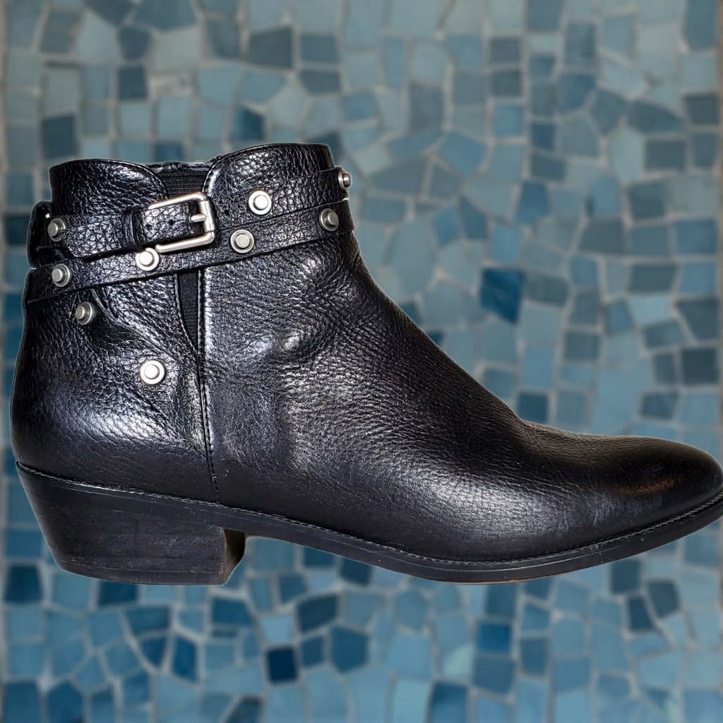 Vintage Halogen Lidia Black Leather Studded Moto Ankle Booties Side Zip Women's US 9 M Size US 9 / IT 39 - 1 Thumbnail