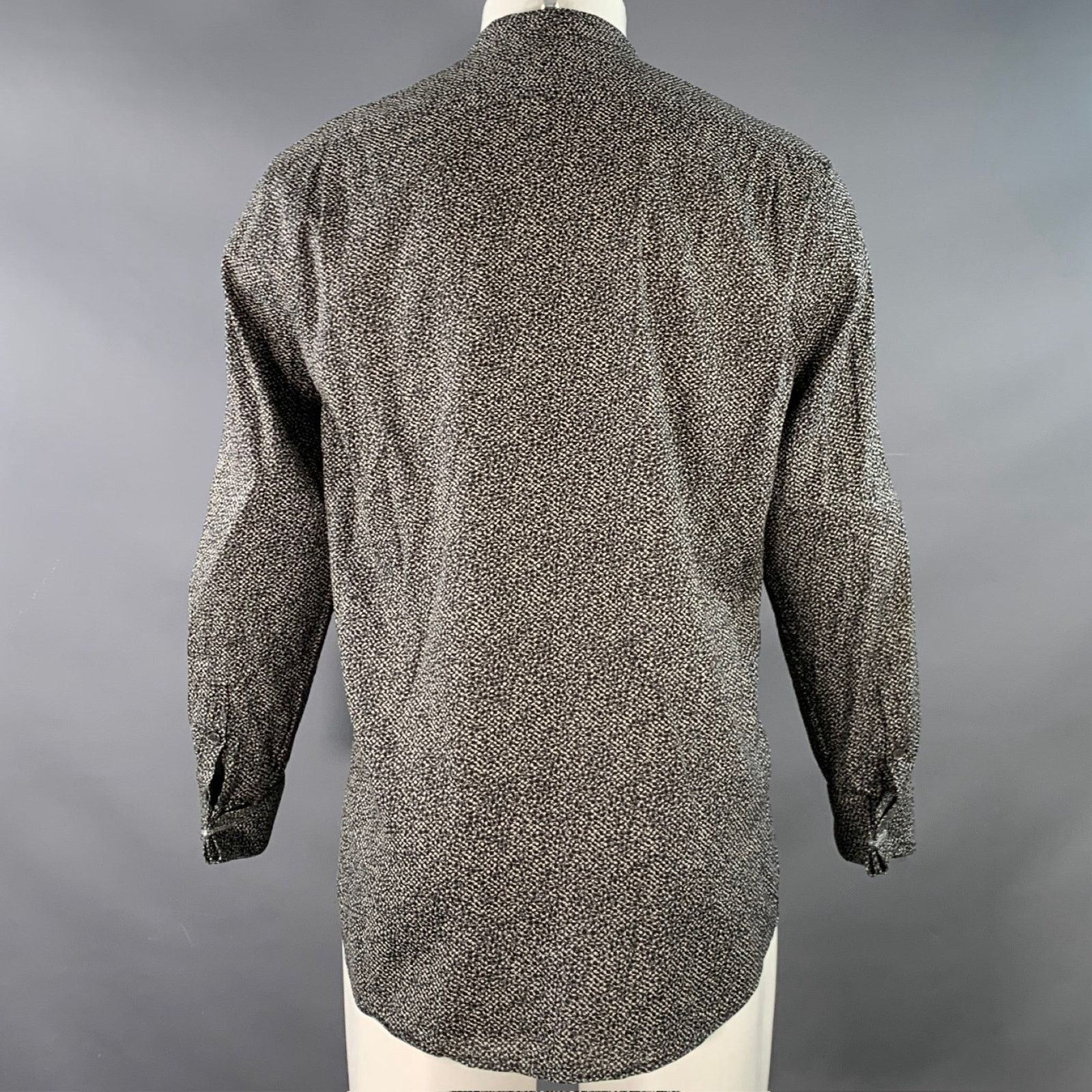 John Varvatos Black White Abstract Floral Pleated Tuxedo Long Sleeve Shirt Size US M / EU 48-50 / 2 - 4 Thumbnail