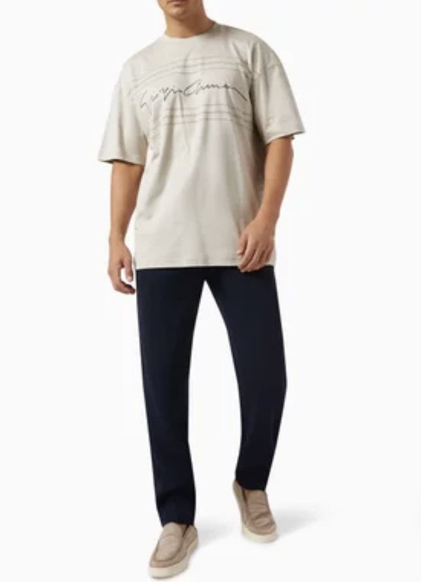Giorgio Armani GIORGIO ARMANI Cursive brand-print cotton T-shirt 48 beige Size US XXL / EU 58 / 5 - 3 Thumbnail