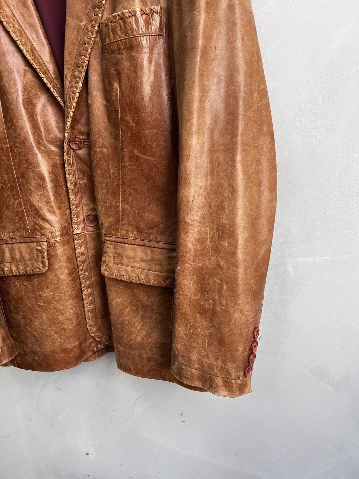14th Addiction STITCHING AVANT GARDE DISTRESSED LEATHER BLAZER JACKET Size US M / EU 48-50 / 2 - 5 Thumbnail