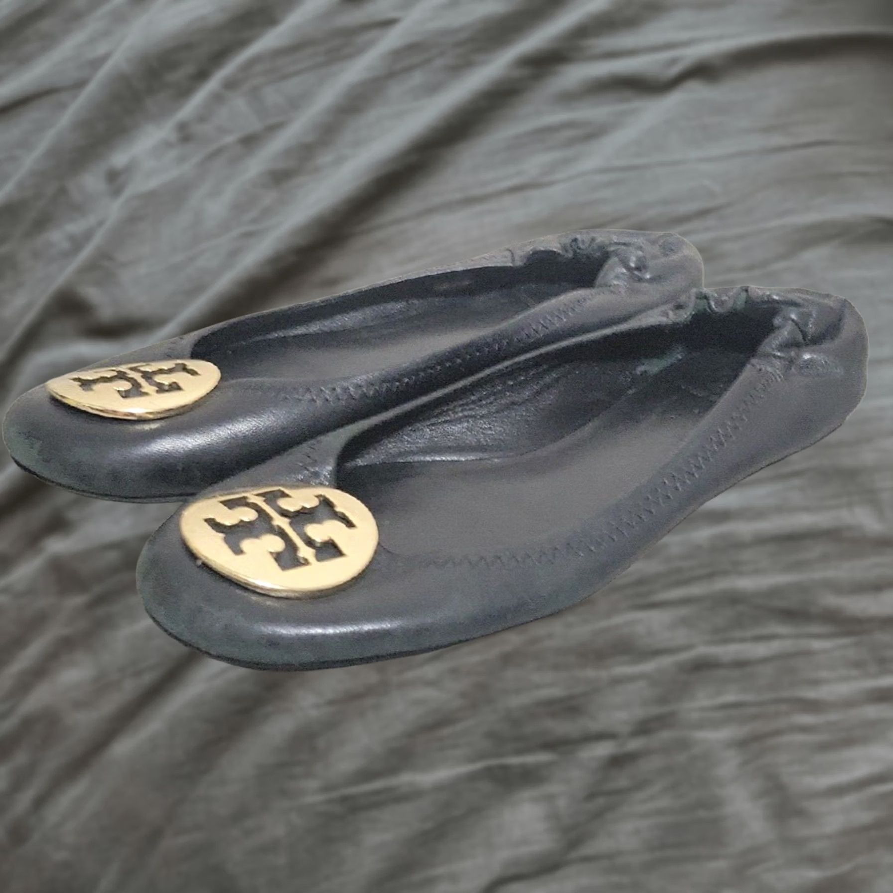 Tory Burch Tory Burch Minnie Ballet Flat Black Gold Women Size 7.5 M Slip On Leather Size US 8 / IT 38 - 1 Thumbnail