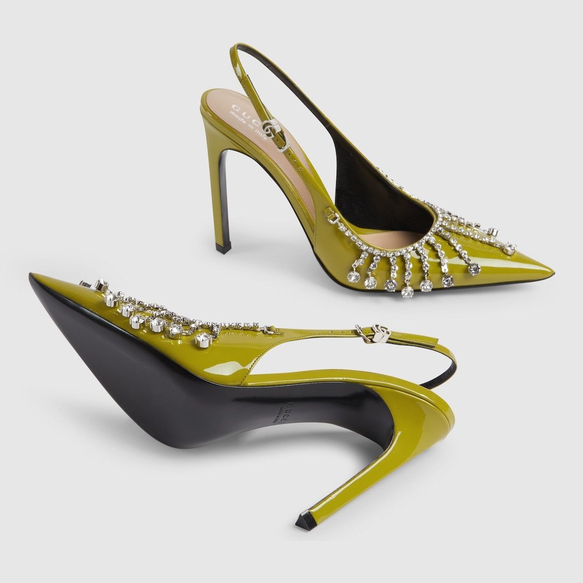 Gucci oc11z1025 Pumps With Crystal Chain in Olive Green Size US 7 / IT 37 - 6 Thumbnail