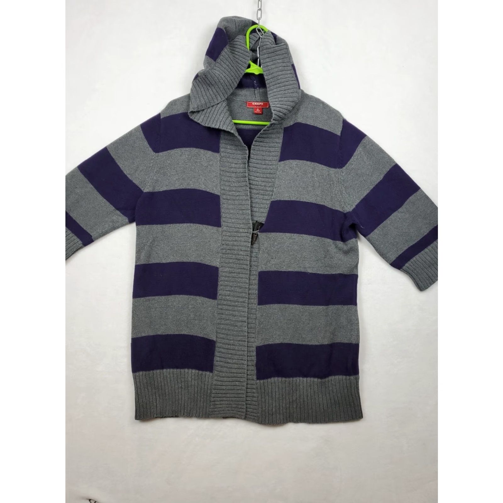 Chaps Chaps Multicolor Striped Hooded Toggle Button Half Sleeve Cardigan Sweater Women XL V-Neck Casual Modern Designer 100% Cotton Knit Mother Size XL / US 12-14 / IT 48-50 - 5 Thumbnail
