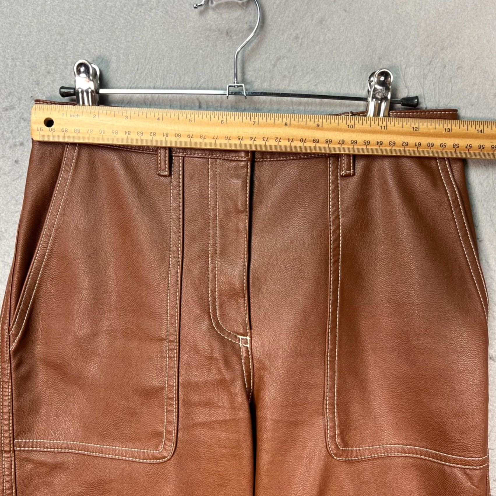 Vintage Wilfred High-Waisted Brown Faux Leather Pants Straight Leg Womens Size 0 Dress Pants Pockets 27in Inseam Polyurethane Leather Polyester Size 25" / US 0 / IT 36 - 5 Thumbnail