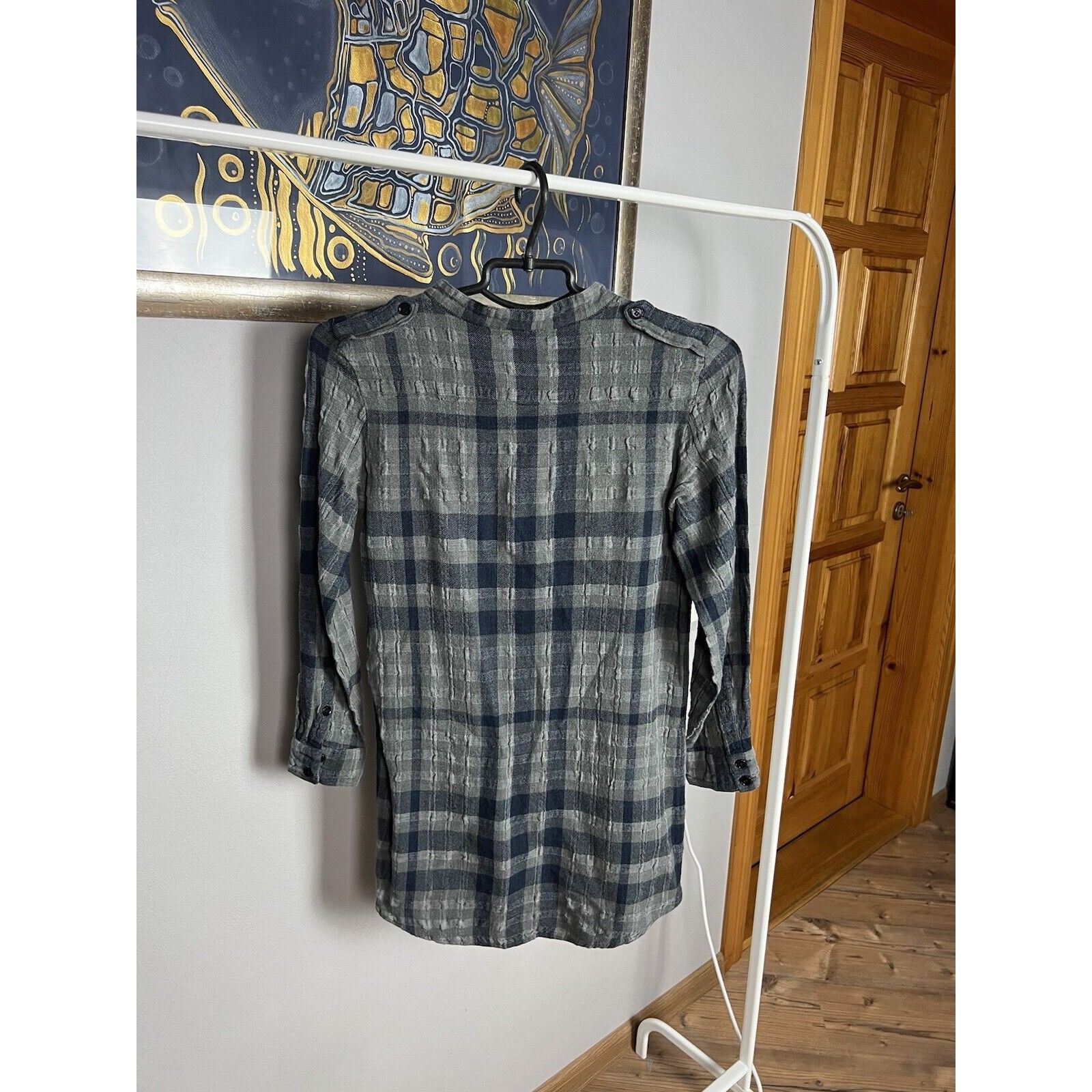Burberry Burberry Nova Check Print Light Blue Women`s Wool Tunic Shir Size XS / US 0-2 / IT 36-38 - 8 Thumbnail