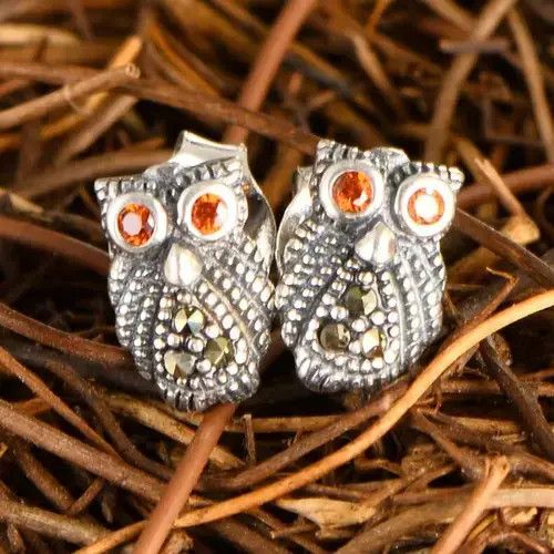 Sterling Silver 925 Sterling Silver gem Owl Earrings Size 28 - 3 Thumbnail