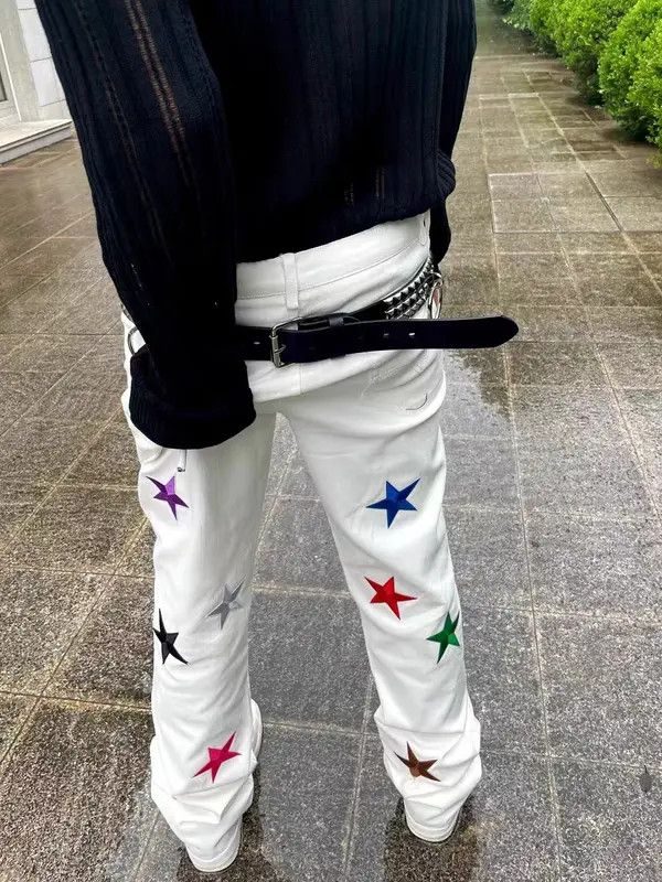 Japanese Brand High Street Hip Hop Multicolored Star Embroidered Jeans Size US 34 / EU 50 - 5 Thumbnail