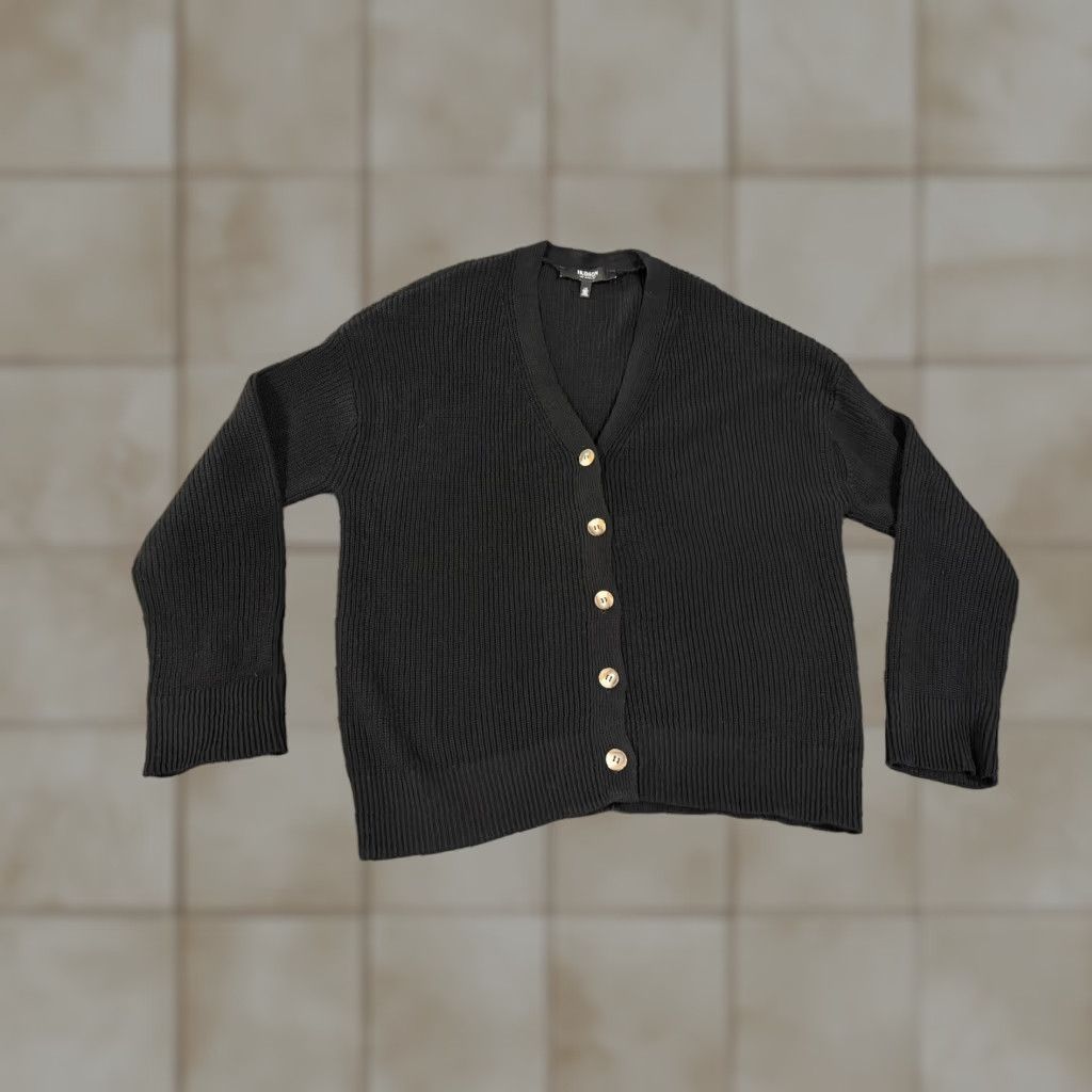 Hudson Hudson Womens Large Black Button Front Knit Sweater Long Sleeve Waffle Cozy Pullover All Seasons Casual Vintage No Size L / US 10 / IT 46 - 1 Thumbnail