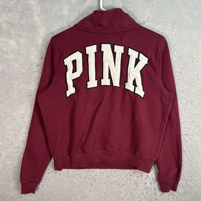 Victoria's Secret Jumper Medium Vintage Pink Victoria's Secret Sweatshirt  Pullover Quarter Zip Maroon Size M 