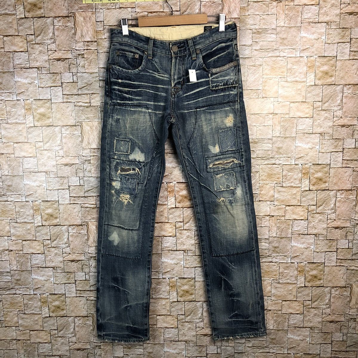 Bartack Works Blue Distressed Denim Pants #A143