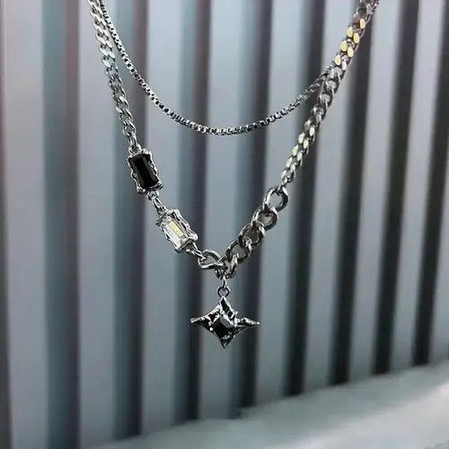 Vintage Zircon Star Double Layer Necklace Unisex Size ONE SIZE - 2 Thumbnail