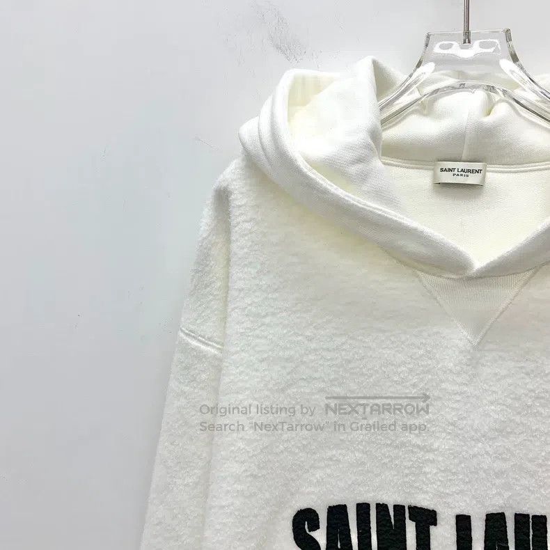 Saint Laurent Paris Saint Laurent Paris White Logo Letter Printed Cotton Hoode Size US S / EU 44-46 / 1 - 3 Thumbnail