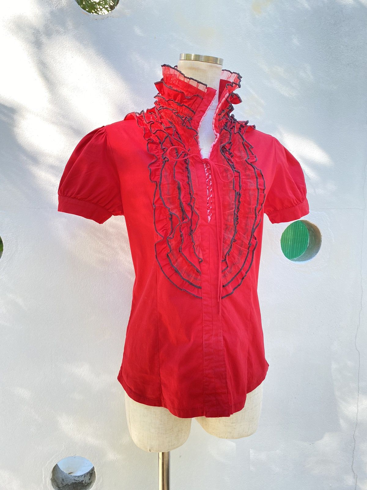 Designer × Japanese Brand Heart 2 Heart Y2K red ruffle blouse shirt Size XS / US 0-2 / IT 36-38 - 16 Thumbnail