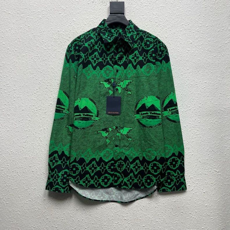louis vuitton green printed long sleeve shirt-dmc
