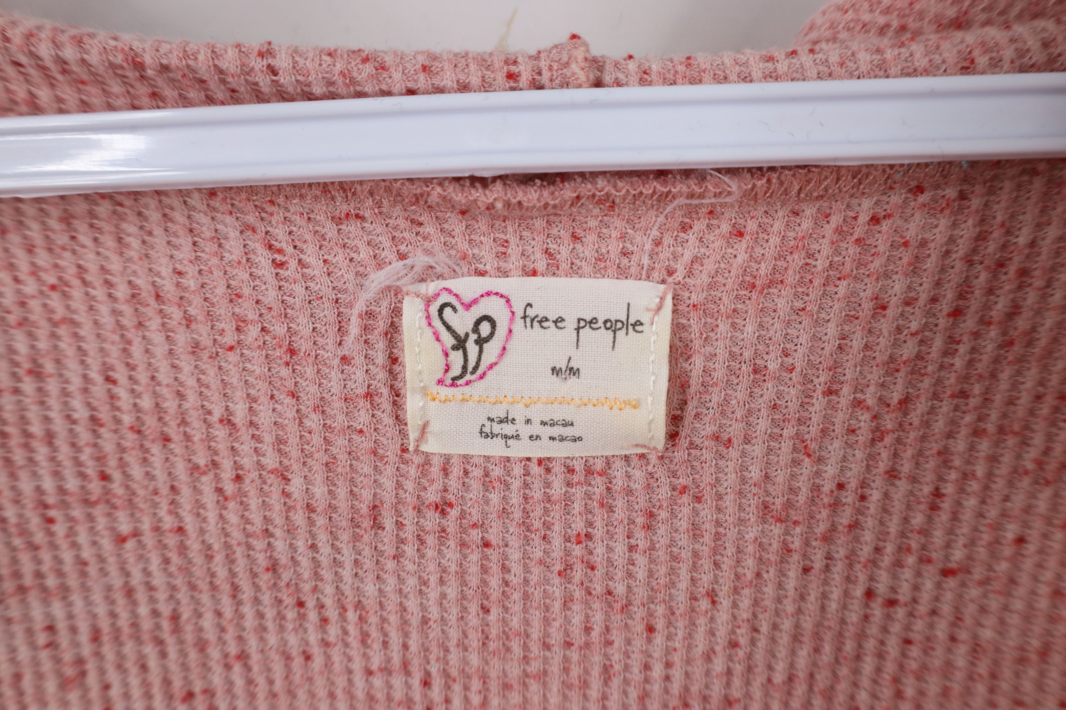 Free People × Vintage Free People Bella Thermal Waffle Knit Hoodie Pink Fleck Size M / US 6-8 / IT 42-44 - 7 Thumbnail