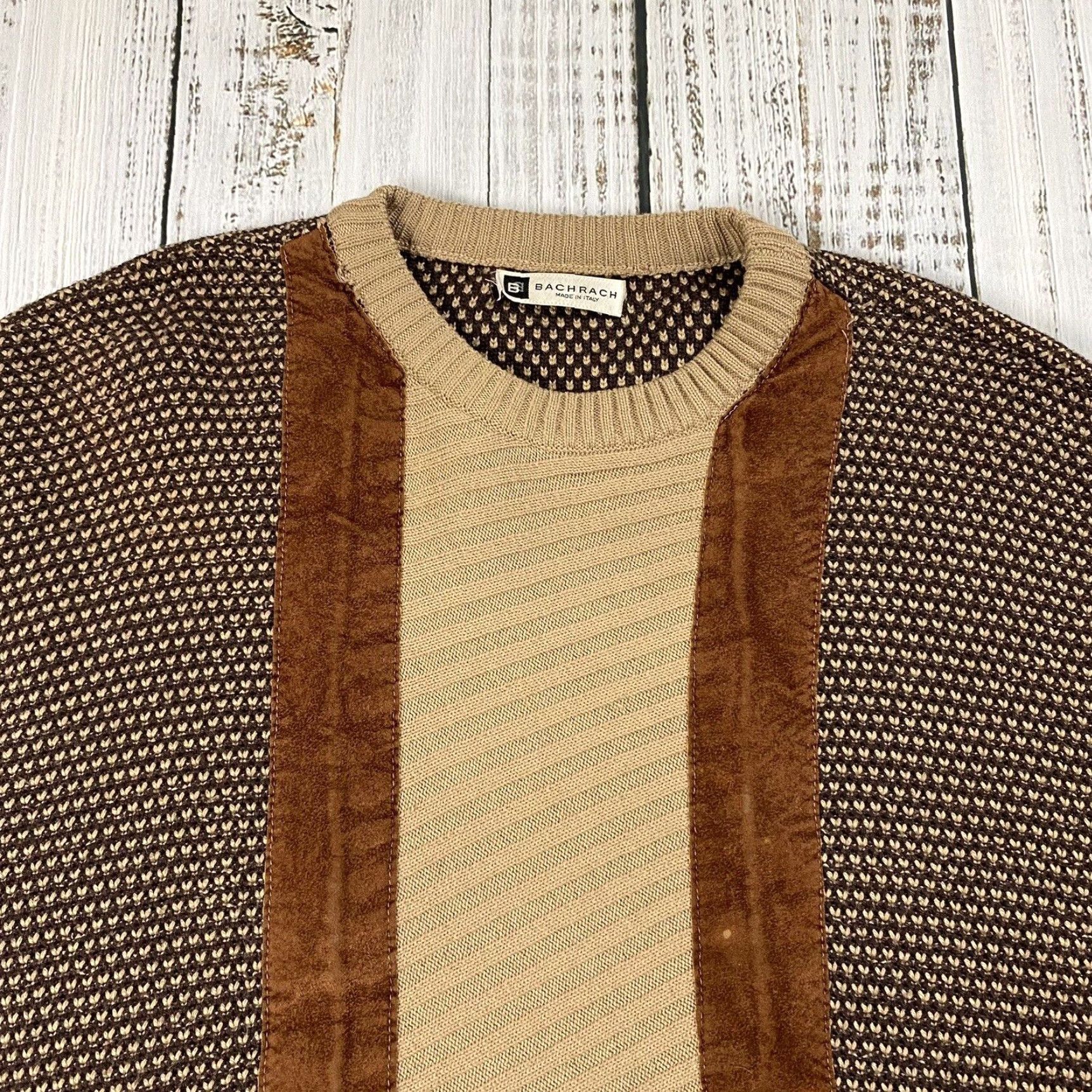Vintage VINTAGE Bachrach Italy Suede Accents Pullover Sweater Brown Size XL Men's Size US XL / EU 56 / 4 - 2 Thumbnail