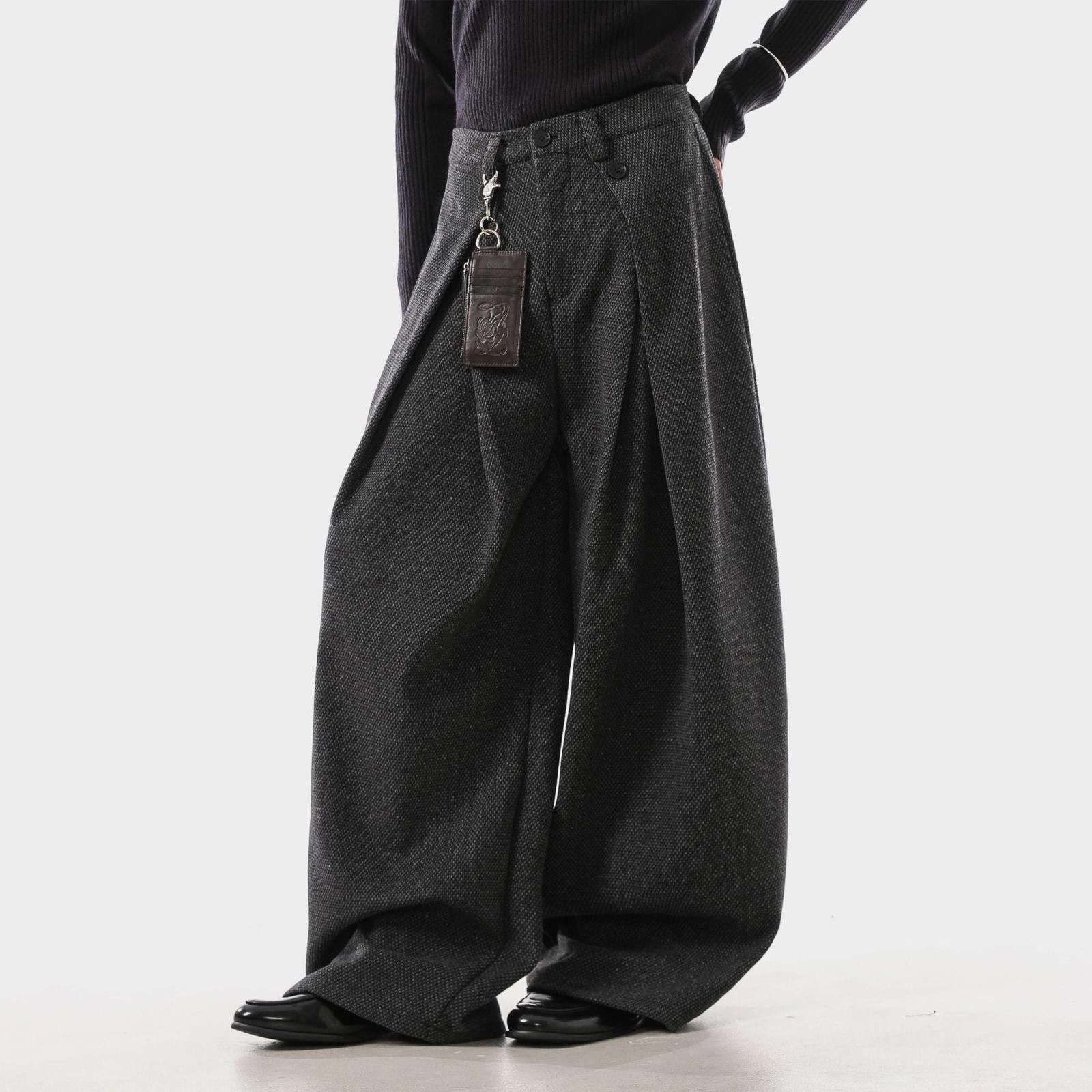Vintage Brown Wide Leg Wool Pants, Loose Fit Casual Trousers Size US 32 / EU 48 - 3 Thumbnail