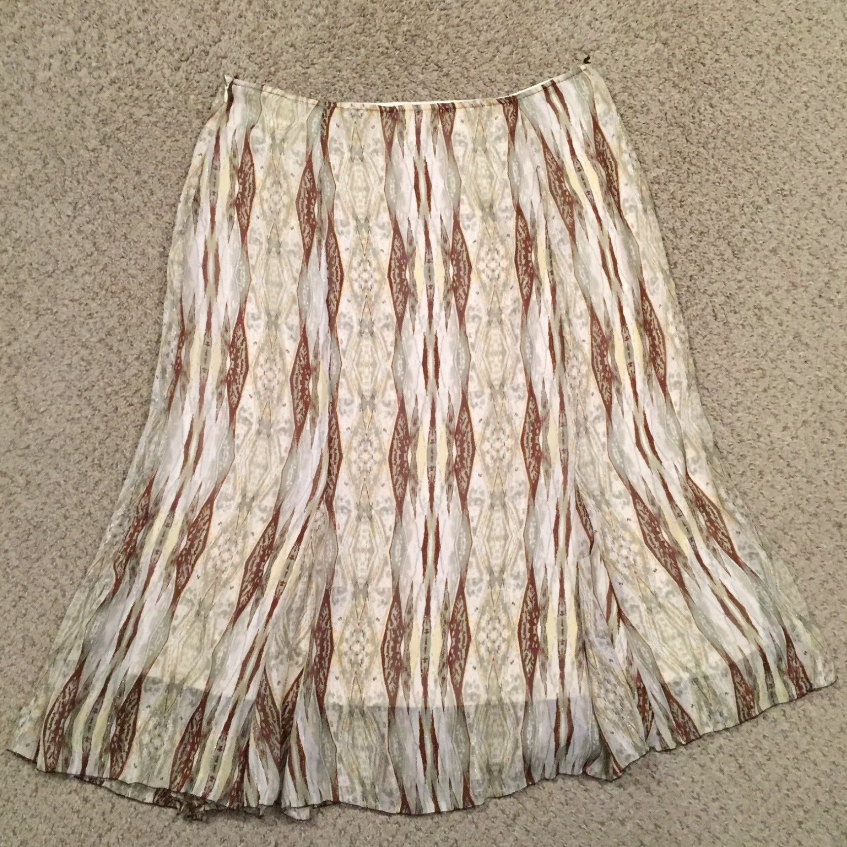 Vintage Dressbarn Skirt A-Line Midi Lined Brown Geometric Polyester Dressbarn Women Adult Regular Size L Size 36" / US 14 / IT 50 - 6 Thumbnail