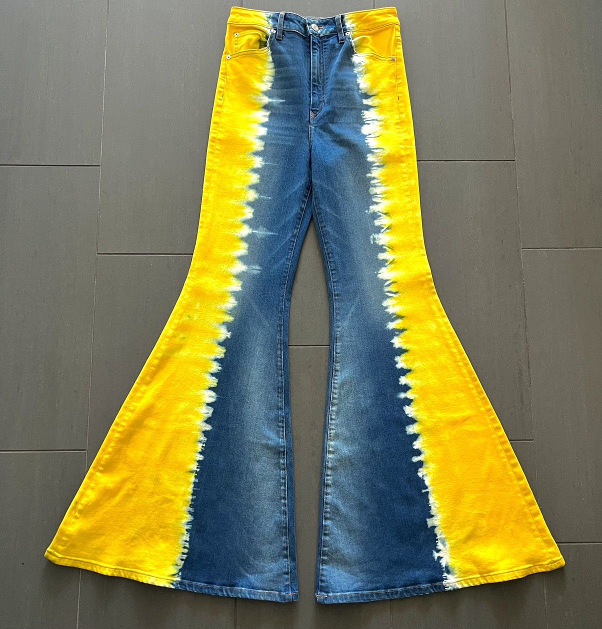 Cout de la Liberte Super Flared Bell Bottom Split Tie-Dye Denim Jeans Size US 30 / EU 46 - 1 Thumbnail