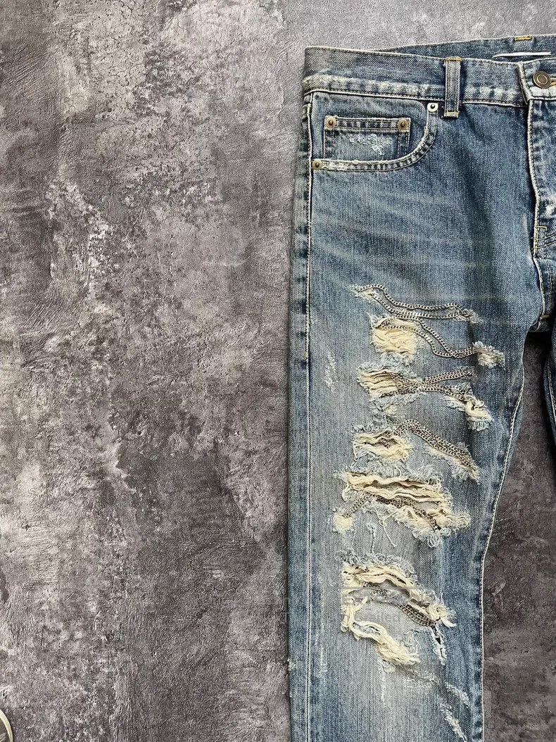 Saint Laurent Paris Saint Laurent Paris Blue Washed Destroyed Chain Link Denim Size US 29 - 3 Thumbnail