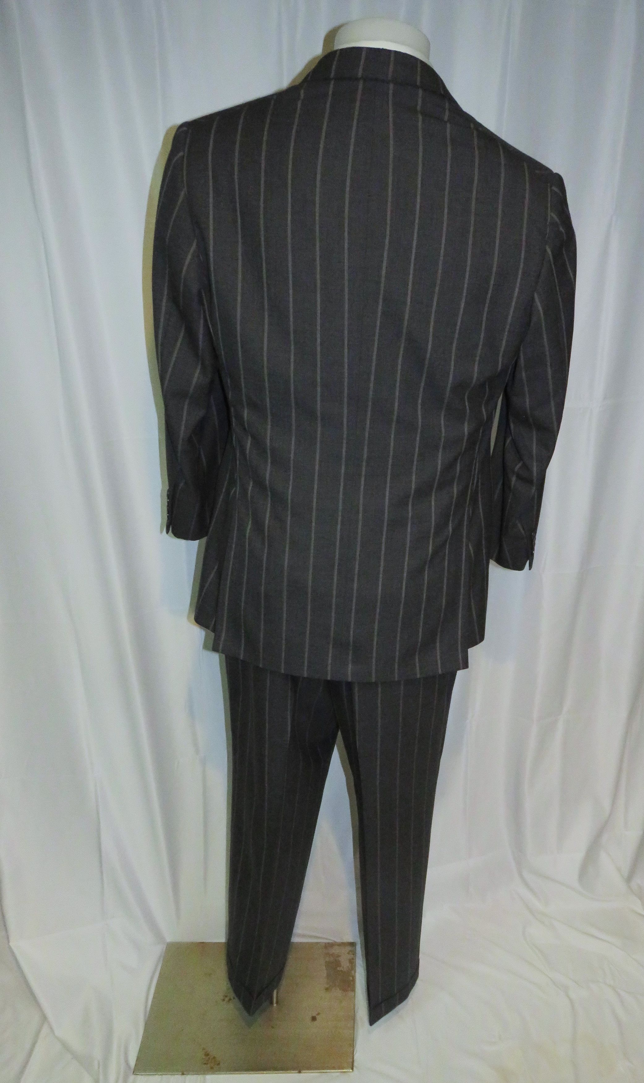 Alan Flusser × Martin Greenfield Bespoke Charcoal Gray Broadstripe Two Button Suit 40L Size 40L - 2 Thumbnail