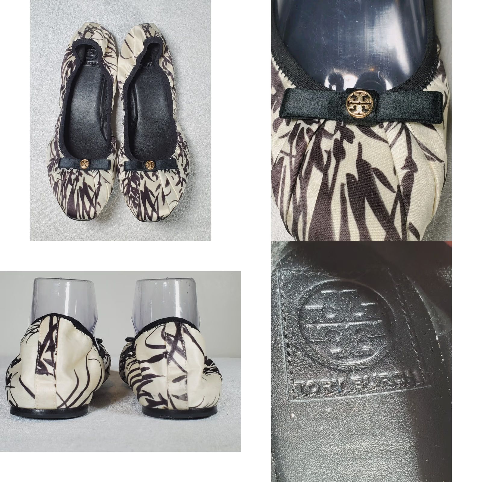 Tory Burch Tory Burch Ally Ballet Printed Matte Satin Clancy Black 41128622 Flat US 10 M Women's Size US 10 / IT 40 - 8 Thumbnail