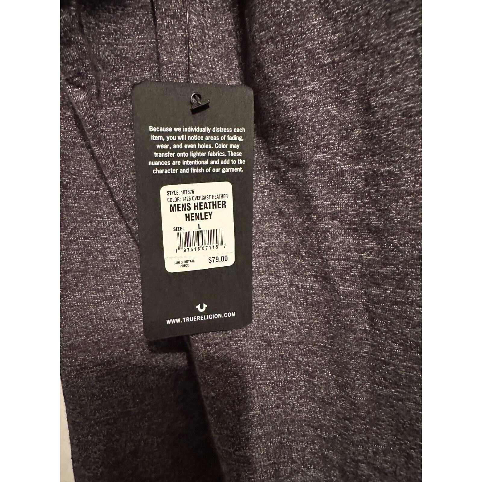True Religion True Religion- Gray-Long Sleeve Henley- Size Large Size US L / EU 52-54 / 3 - 6 Thumbnail