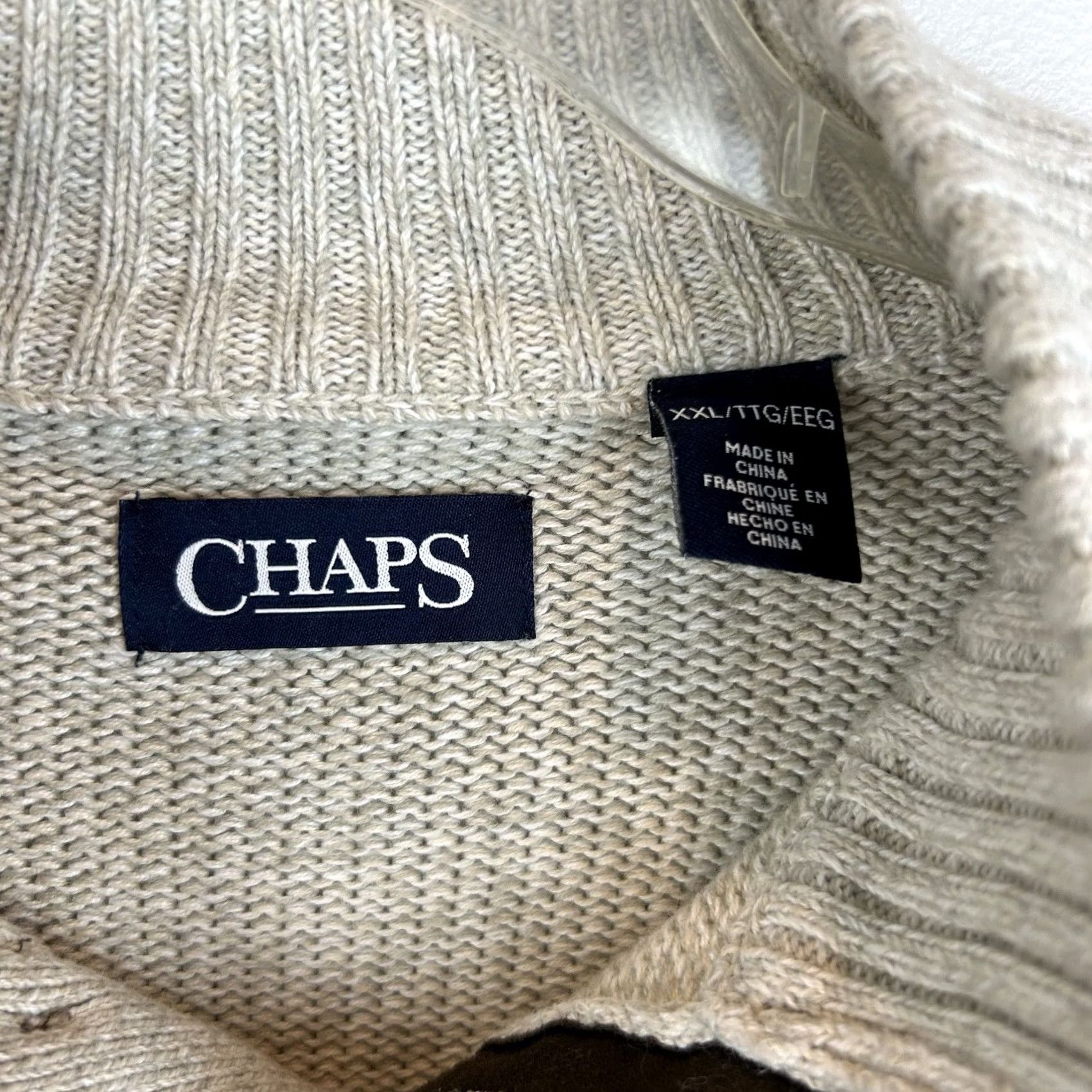 Chaps Chaps Sweater Mens XXL Quarter Button Mock Neck Elbow Patch Beige Cotton Read Size US XXL / EU 58 / 5 - 3 Thumbnail