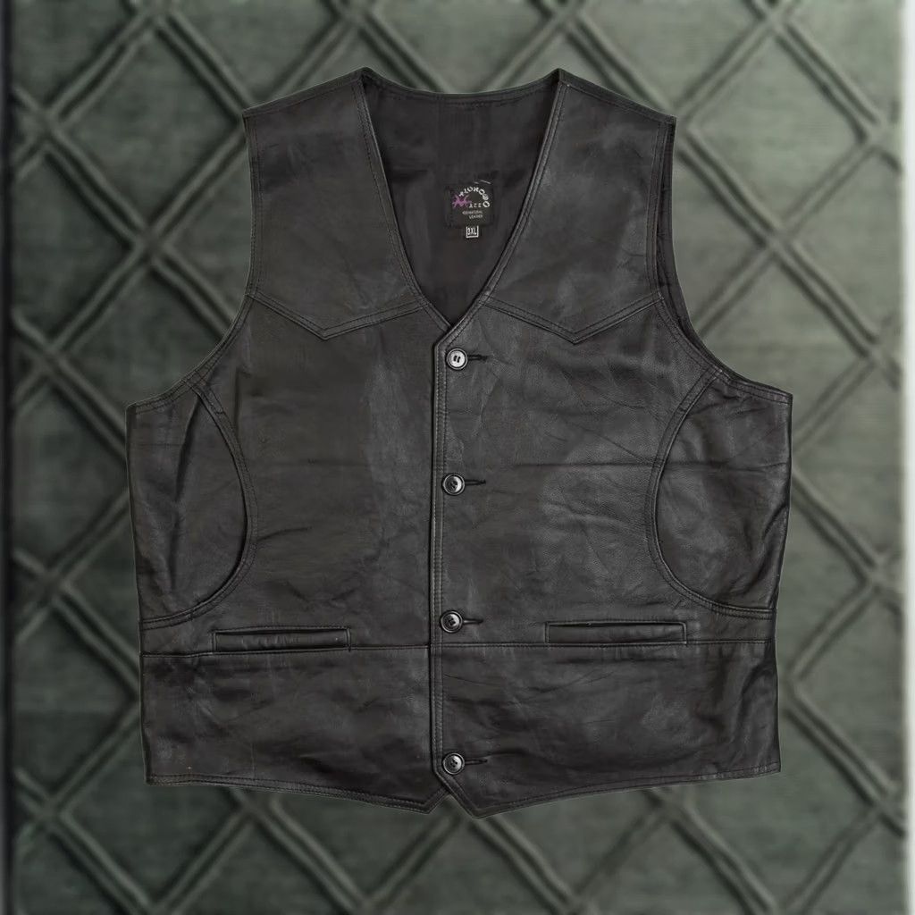 X-LARGE Vintage Men’s 1990s Unbranded Leather Vest Jacket X-Large Black Size US XL / EU 56 / 4 - 1 Thumbnail