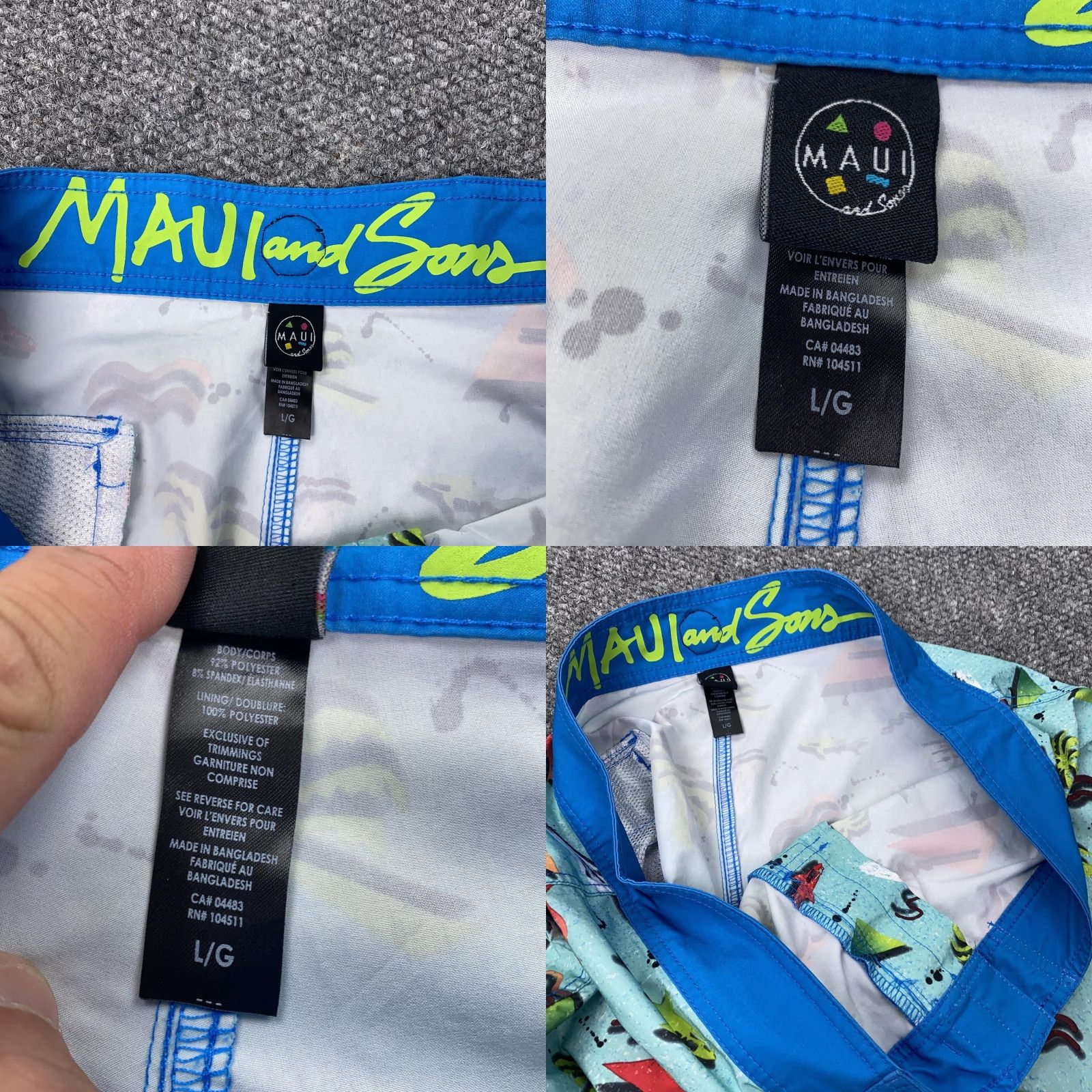 Vintage Maui and Sons Board Shorts Mens L Blue Surfing Tropical Shark Print Swim Bottoms Size US 33 - 8 Thumbnail