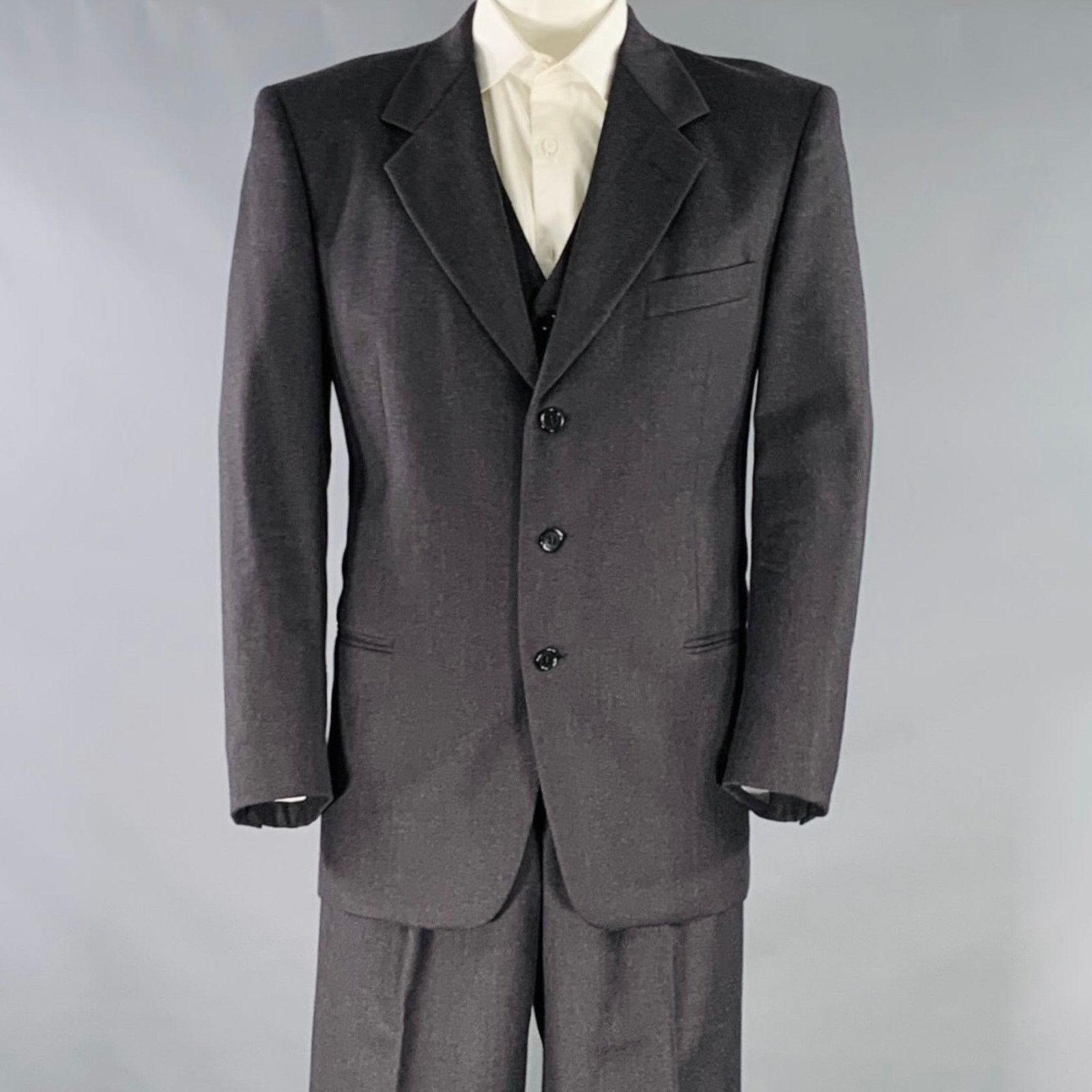 Valentino Size 43 Regular Grey Charcoal Virgin Wool Notch Lapel Suit Size 44R - 1 Thumbnail
