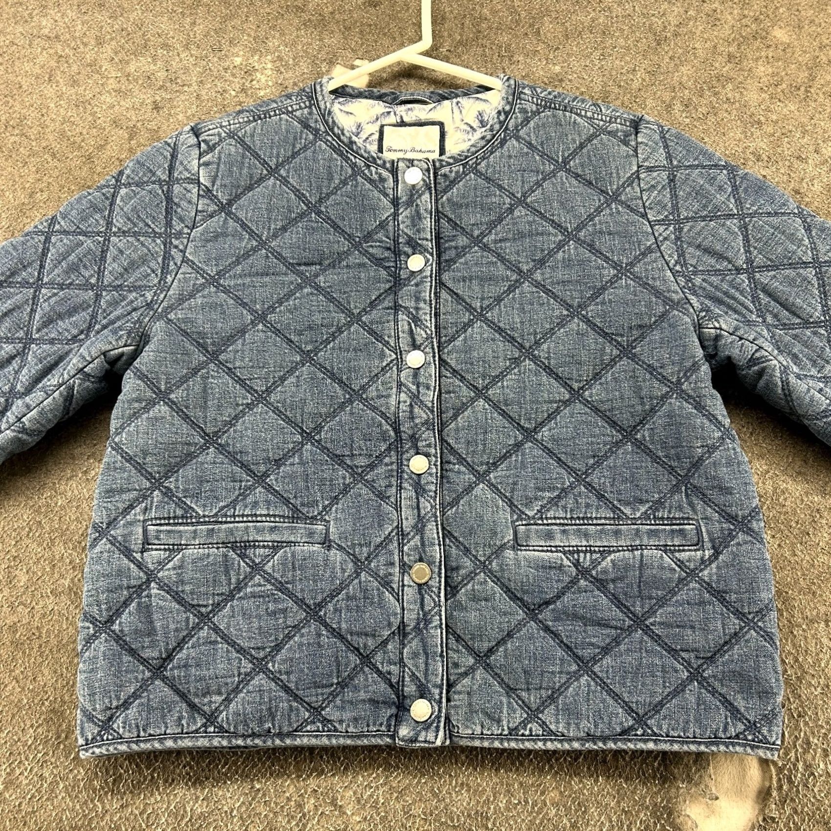 Tommy Bahama Tommy Bahama Jacket Womens S Blue Denim Crop Quilted Boxy Cotton Denim Coat Pea 90s Biker Lined Pockets Casual Womens Size S / US 4 / IT 40 - 3 Thumbnail