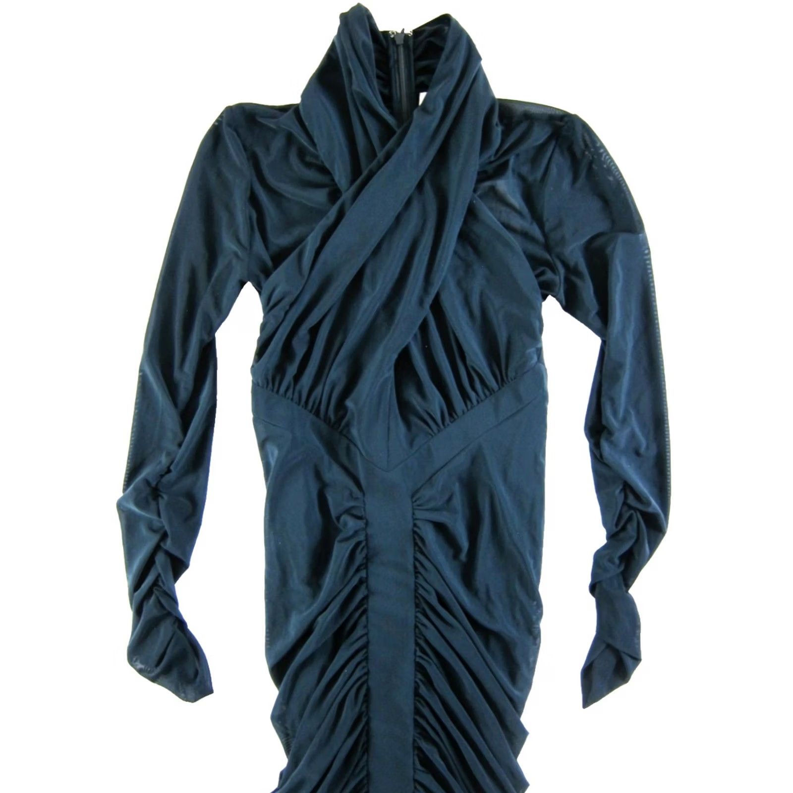 Reiss REISS Myla Dress Bodycon Midi NWT Size 2 Green Teal Stretch Long Sleeve High Neck Back Zip Modern Classic Women Size XS / US 0-2 / IT 36-38 - 5 Thumbnail