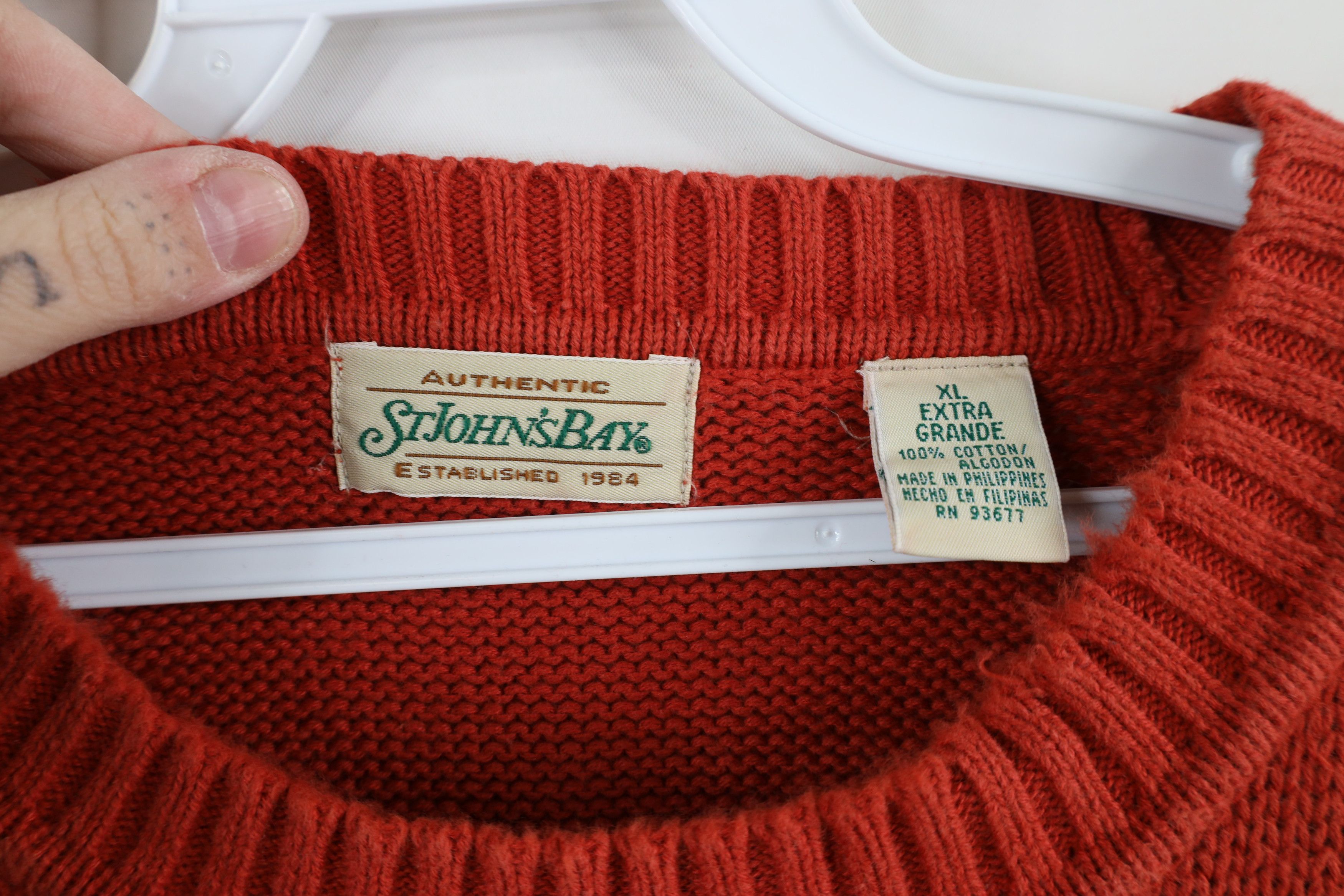 Vintage Vintage 90s Streetwear Cotton Knit Crewneck Sweater Orange Size US XL / EU 56 / 4 - 4 Thumbnail