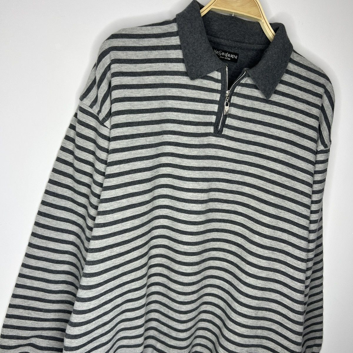 Yves Saint Laurent Vintage YSL Yves Saint Laurent Sweatshirt Half Zip Grey 90s Size US L / EU 52-54 / 3 - 3 Thumbnail