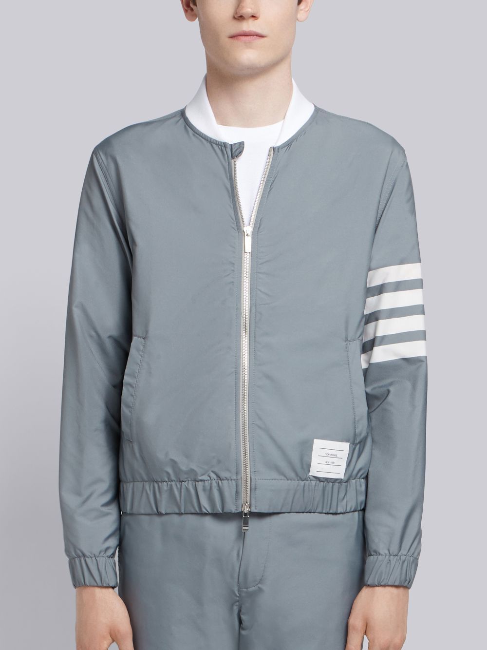 image of Thom Browne - 4-Bar Swim Tech Bomber in Grey, Men's (Size Small)