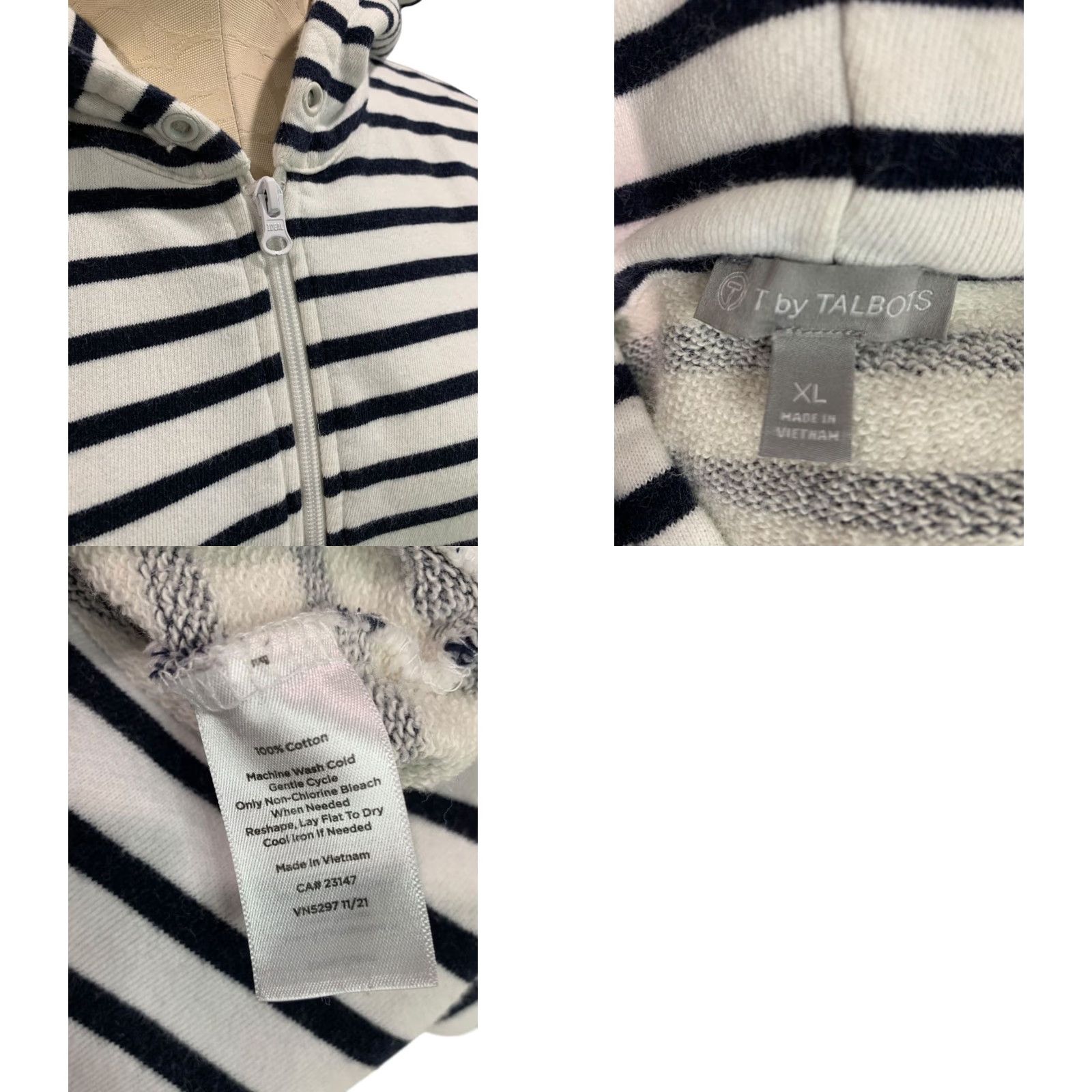 Talbots VINTAGE XL Talbots Zip Up Hoodie Sweatshirt Womens Navy Blue White Stripe Sweatshirt (Plus) Hoodie Size XL / US 12-14 / IT 48-50 - 8 Thumbnail