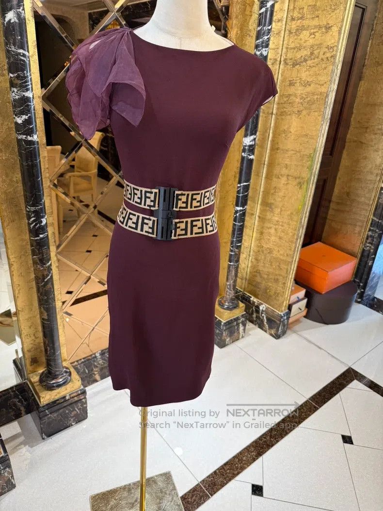 Fendi Limited show model burgundy dress classic F waist b