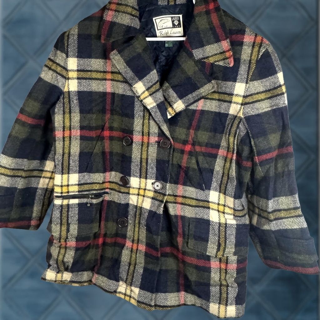 Ralph Lauren Ralph Lauren Jacket Womens Large Blue Plaid Wool Pea Coat Quilted Lined Pockets Size L / US 10 / IT 46 - 1 Thumbnail