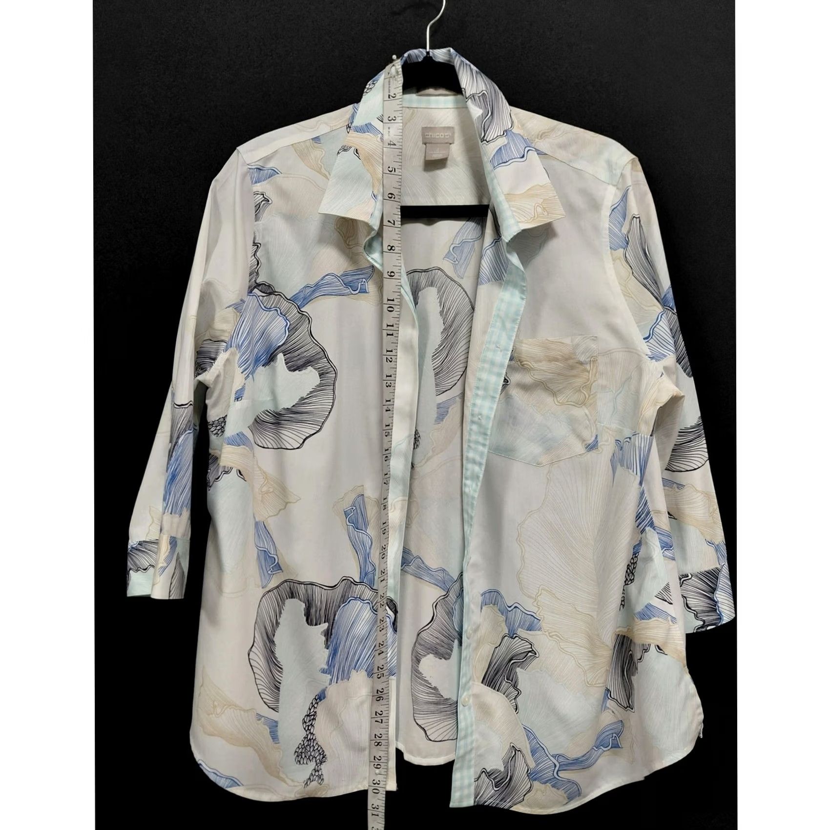 Vintage Chico'S Blue Cotton Womens Shirt - 3/4 Sleeve - Size 12/14 Size XL / US 12-14 / IT 48-50 - 8 Thumbnail