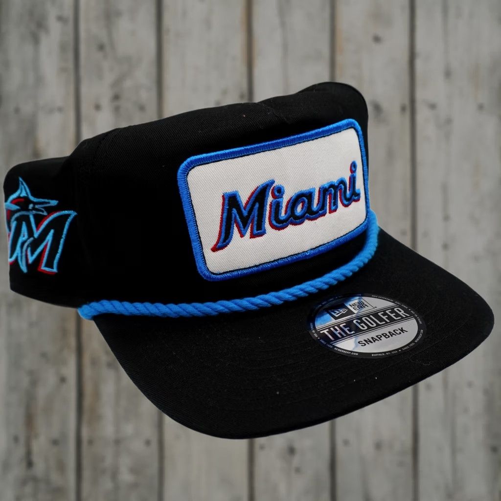 New Era New Era Miami Marlins Golfer Cap Mens OSFM Black Blue Rope Snapback Hat Size ONE SIZE - 1 Thumbnail