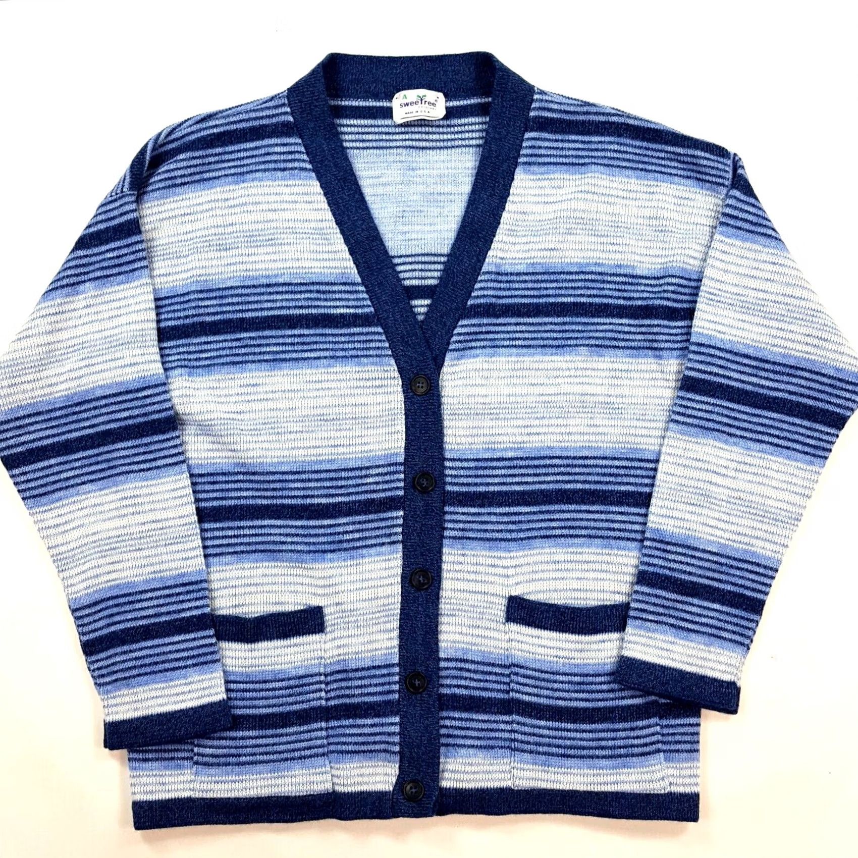Vintage VINTAGE Sweet Tree Cardigan Sweater Womens Large Blue Striped Knit Button 80s 90s Retro Casual Fall Winter USA Shirt? Size L / US 10 / IT 46 - 2 Thumbnail