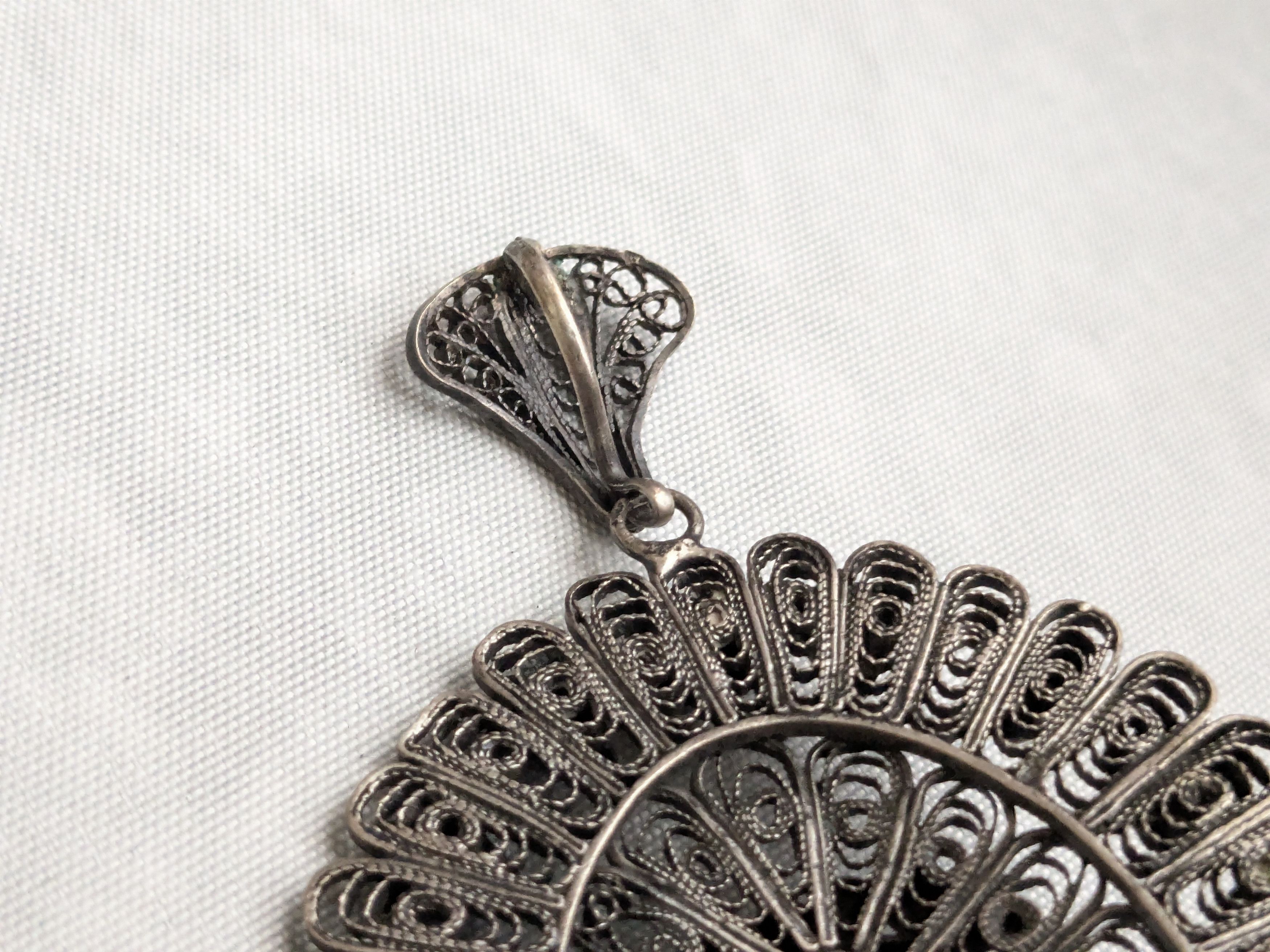Jewelry Egyptian Silver Scarab Pendant Filigree Faience Blue Oval Size ONE SIZE - 12 Thumbnail