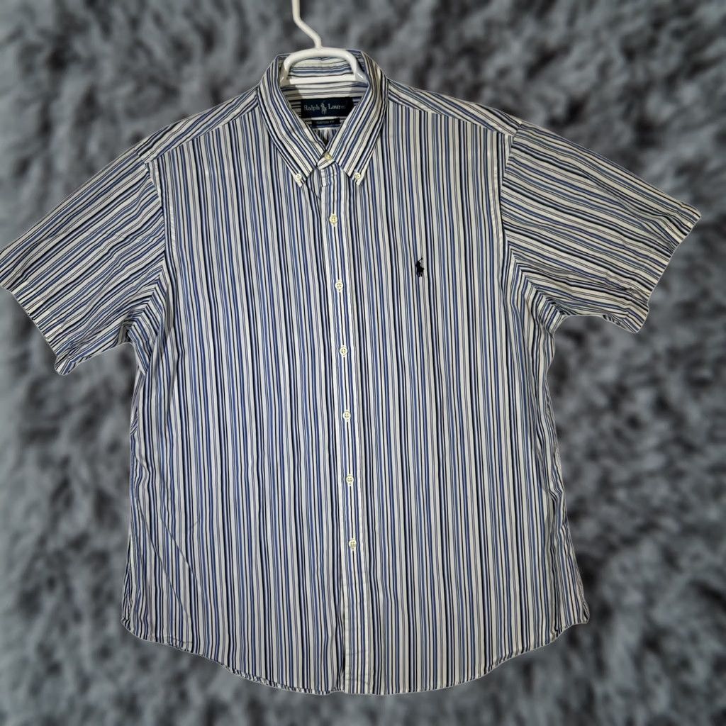 Ralph Lauren Ralph Lauren Shirt Mens XL Blue Striped Button-Down Custom Fit Short Sleeve Pony Size US XL / EU 56 / 4 - 1 Thumbnail