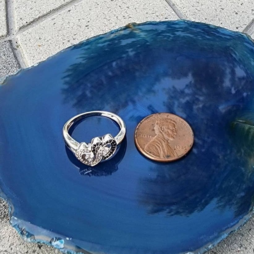 Designer Sterling Silver Contrast Faux Diamond Heart Promise Ring Size ONE SIZE - 6 Thumbnail